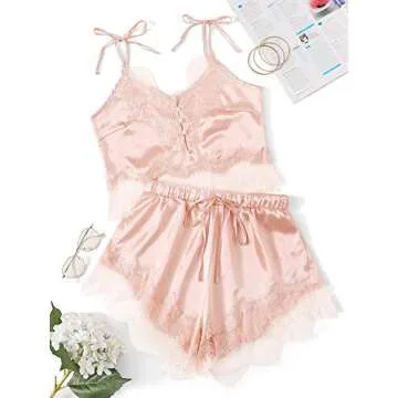 DIDK Women's Lace Trim Bralette Shorts Pajama Set