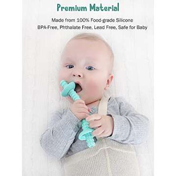 Giftty Teething Tube with Safety Shield Baby Hollow Teether Sensory Toys Gum Massager, Food-Grade Si...