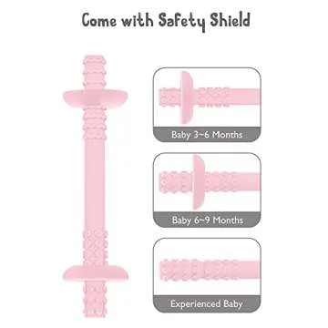 Giftty Teething Tube with Safety Shield Baby Hollow Teether Sensory Toys Gum Massager, Food-Grade Silicone for Infant 3-12 Months Boys Girls, 1 Pair with 4 Cleaning Brush Included (Pink+Mint)