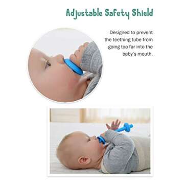 Giftty Teething Tube with Safety Shield Baby Hollow Teether Sensory Toys Gum Massager, Food-Grade Silicone for Infant 3-12 Months Boys Girls, 1 Pair with 4 Cleaning Brush Included (Pink+Mint)