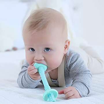 Giftty Teething Tube with Safety Shield Baby Hollow Teether Sensory Toys Gum Massager, Food-Grade Silicone for Infant 3-12 Months Boys Girls, 1 Pair with 4 Cleaning Brush Included (Pink+Mint)