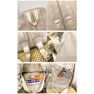 Eagerrich Cute Backpack with Cute Pin Accessories Plush Pendant for School Bag Student Girl Backpack Super-Capacity Waterproof Travel Backpack(Beige)