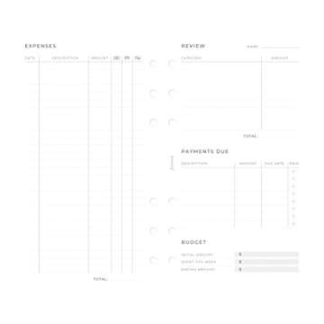 Filofax Lifestyle Refill, Organizer Expense Tracker, 56 Sheets, White Paper, Personal Size