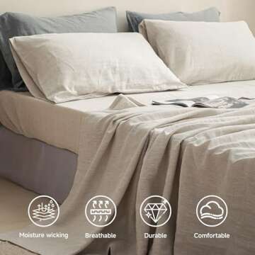 Simple&Opulence 100% Linen Sheets King Size Set, 4 Pcs Natural French Linen Bed Sheets, Breathable S...