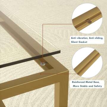 SAYGOER Gold Coffee Table Glass Modern Coffee Tables for Small Space Simple Square Center Table for Living Room Home Office 26.7 x 26.7 x 17.7, Easy Assembly