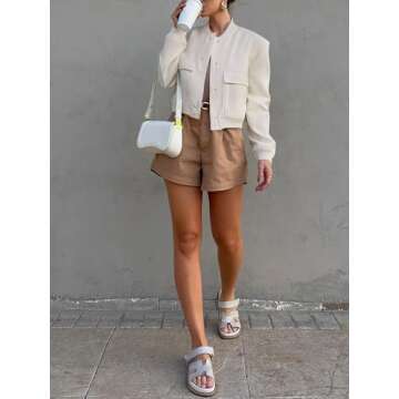 ANRABESS Womens Bomber Jacket Button Cropped Casual Varsity Jackets Shackets Fall Trendy Fashion Tra...