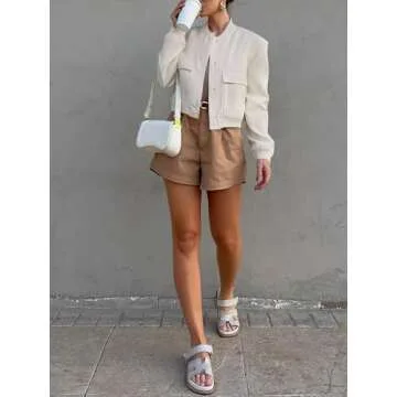 ANRABESS Womens Bomber Jacket Button Cropped Casual Varsity Jackets Shackets Fall Trendy Fashion Tra...