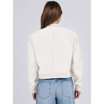 ANRABESS Womens Bomber Jacket Button Cropped Casual Varsity Jackets Shackets Fall Trendy Fashion Travel Outfits with Pockets Beige M