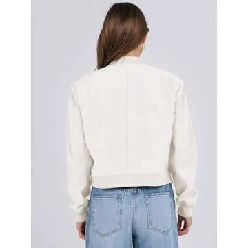 ANRABESS Womens Bomber Jacket Button Cropped Casual Varsity Jackets Shackets Fall Trendy Fashion Travel Outfits with Pockets Beige M