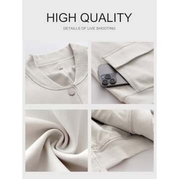 ANRABESS Womens Bomber Jacket Button Cropped Casual Varsity Jackets Shackets Fall Trendy Fashion Travel Outfits with Pockets Beige M