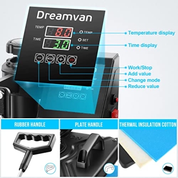 WHUBEFY 5 in 1 Heat Press for T Shirts, Mugs, & Crafts