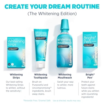 Lumineux Teeth Whitening Kit Peroxide Free Enamel Safe for Whiter Teeth Includes 7 Whitening Treatments, 1 Mouthwash, 1 Toothpaste & 1 Bamboo Toothbrush, Dentist Formulated