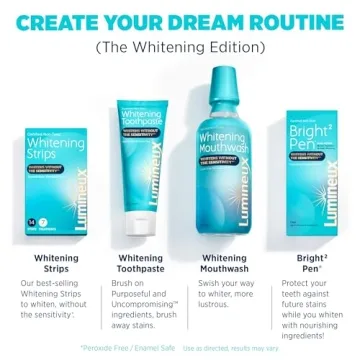 Lumineux Teeth Whitening Kit Peroxide Free Enamel Safe for Whiter Teeth Includes 7 Whitening Treatments, 1 Mouthwash, 1 Toothpaste & 1 Bamboo Toothbrush, Dentist Formulated