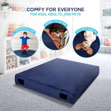 Homewell 3 x 4 Ft Crash Pad – Soft Velvet Cover Sensory Crash Pad for Kids with Durable Shock-Absorbing Foam, Machine Washable Cover, Ultimate Comfort and Safety for Kids, Adults and Pets (Blue)