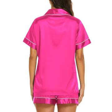 Ekouaer Womens Satin Silk Pajamas Set Short Sleeve Button Down Top and Shorts Sleepwear 2 Piece Pjs Set,Rose Red,XX-Large