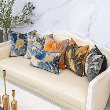 Yangest Blue Leaf Rectangle Pillow Cover Cut Velvet Cushion Cover Luxury Modern Pillowcover for Couch Living Room Bedroom,12x20 Inch