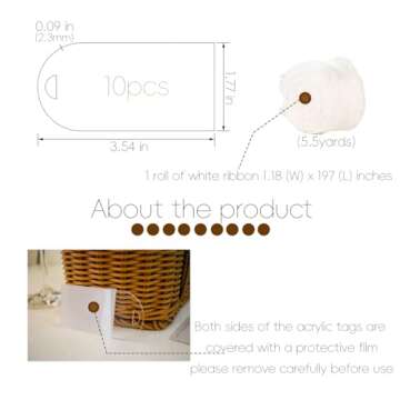 Maegmew 10pcs Clear Acrylic Place Cards Blanks Gift Tags with Ribbon Wedding Name Cards for Table Se...