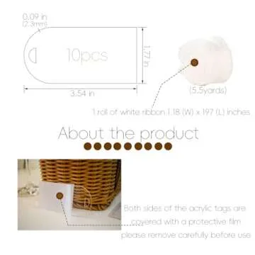 Maegmew 10pcs Clear Acrylic Place Cards Blanks Gift Tags with Ribbon Wedding Name Cards for Table Se...