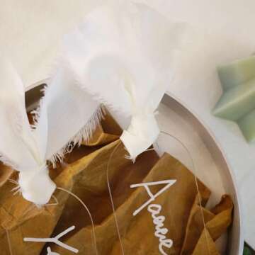 Maegmew 10pcs Clear Acrylic Place Cards Blanks Gift Tags with Ribbon Wedding Name Cards for Table Setting Reserved Signs Party Supplies 3.54" x 1.77"