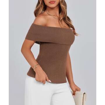 PRETTYGARDEN Women's 2025 Summer Off Shoulder Sweater Tops Ribbed Knit Short Sleeve Trendy Going Out...