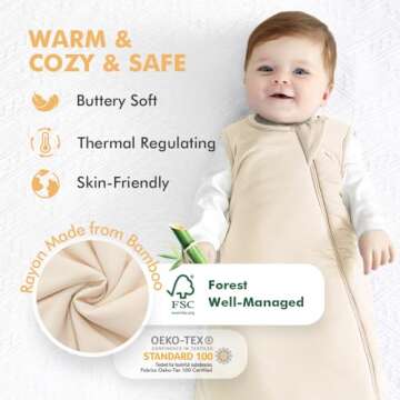HAPIU Unisex Rayon Made from Bamboo Baby Sleep Sack TOG 1.0, 2-Way Zipper YKK, Wearable Blanket Baby...