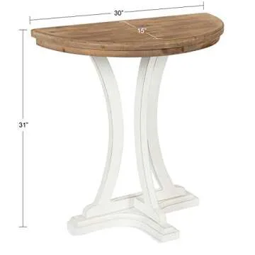 Kate and Laurel Linsley Farmhouse Half Moon Console Table, 30 x 15 x 31, Rustic Brown and White, Charming Rustic Table for Storage and Display