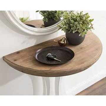 Kate and Laurel Linsley Farmhouse Half Moon Console Table, 30 x 15 x 31, Rustic Brown and White, Charming Rustic Table for Storage and Display