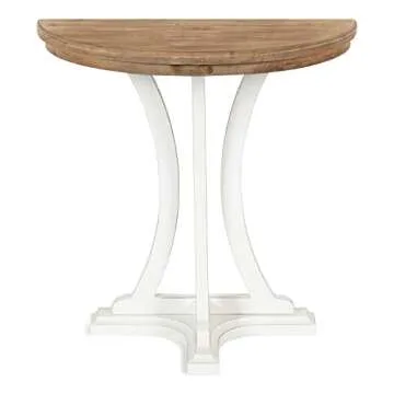 Kate and Laurel Linsley Farmhouse Half Moon Console Table, 30 x 15 x 31, Rustic Brown and White, Charming Rustic Table for Storage and Display