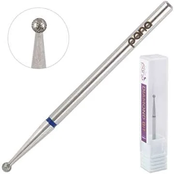PANA 3/32" Diamond Carbide Ball Bit- Style 01, Medium Grit - Professional Cuticle Nail Drill Bits for Acrylic Gel Nails Dry Manicure Pedicure Shape Remove Tools