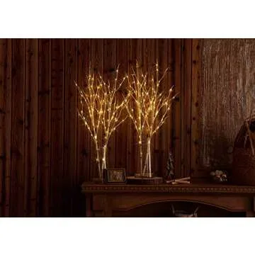 Hairui Lighted Artificial Twig Birch Tree Branch with Fairy Lights - 30IN, 100 LED, Battery Operated...