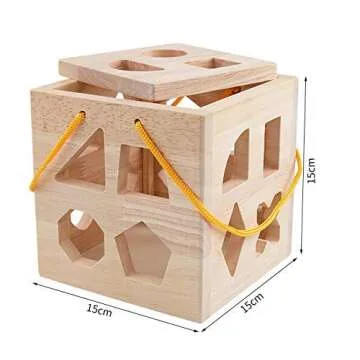 QZMTOY Shape Sorter Toys with 19 Shape Blocks,Shape Sorting Cube Toy Box Classic Wooden Toys for Toddlers Kids,Gift for Girls Boys 2-4(Natural Solid Wood)