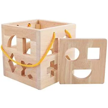 QZMTOY Shape Sorter Toys with 19 Shape Blocks,Shape Sorting Cube Toy Box Classic Wooden Toys for Toddlers Kids,Gift for Girls Boys 2-4(Natural Solid Wood)