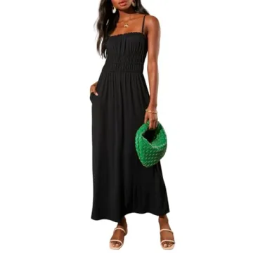 Dokotoo Summer Dress Casual Womens Midi Dress with Pockets Sleeveless Pleat Long Tiered Maxi Dress B...
