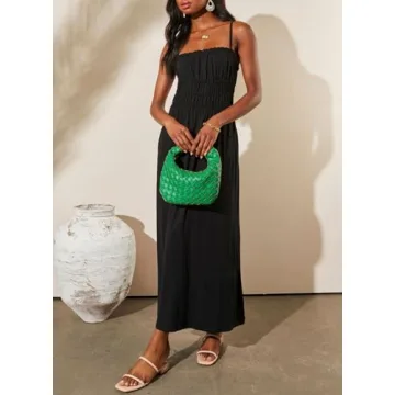 Dokotoo Summer Dress Casual Womens Midi Dress with Pockets Sleeveless Pleat Long Tiered Maxi Dress Black X Large