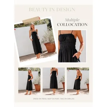 Dokotoo Summer Dress Casual Womens Midi Dress with Pockets Sleeveless Pleat Long Tiered Maxi Dress Black X Large