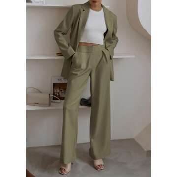 PRETTYGARDEN Women's Fall Two Piece Outfits Dressy Blazer Jacket and Wide Leg Pants Pockets Business...