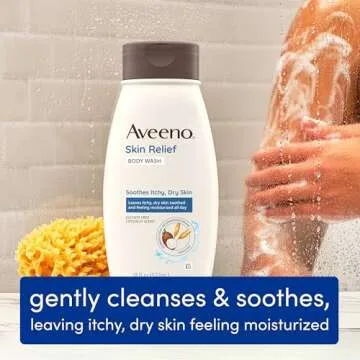 Aveeno Skin Relief Body Wash with a Gentle Coconut Scent & Soothing Triple Oat, Cleanser for Sensitive Skin Leaves Itchy, Dry Skin Soothed & Feeling Moisturized, Sulfate-Free, 18 fl. oz