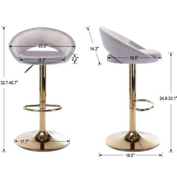 CIMOO Velvet Swivel Bar Stools Set of 2 with Open Back, Upholstered Adjustable Bar Height Bartools M...