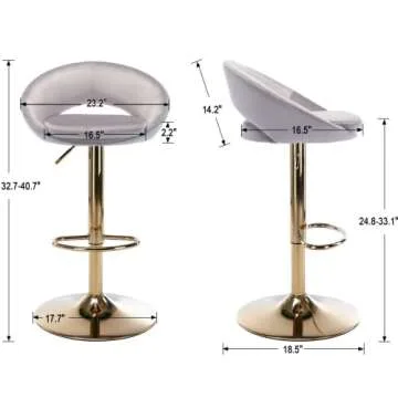 CIMOO Velvet Swivel Bar Stools Set of 2 with Open Back, Upholstered Adjustable Bar Height Bartools M...