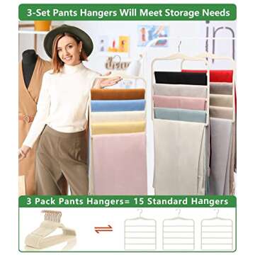 Pants Hangers Space Saving,Organization and Storage for Dorm Room Essentials for College Students Girls,Non-Slip Velvet Hangers,Multifunctional Pant Hanger Closet Organizer for Trousers Scarf-3 Pack