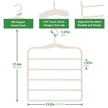 Pants Hangers Space Saving,Organization and Storage for Dorm Room Essentials for College Students Girls,Non-Slip Velvet Hangers,Multifunctional Pant Hanger Closet Organizer for Trousers Scarf-3 Pack