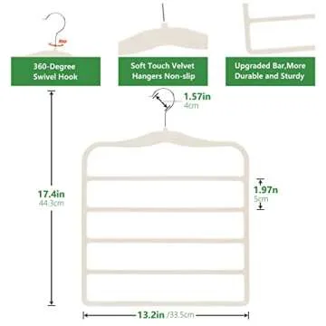 Pants Hangers Space Saving,Organization and Storage for Dorm Room Essentials for College Students Girls,Non-Slip Velvet Hangers,Multifunctional Pant Hanger Closet Organizer for Trousers Scarf-3 Pack