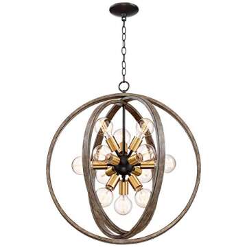 Possini Euro Design Stedman Black Warm Gold Wood Finish Sputnik Chandelier 25" Wide Modern Rustic Or...