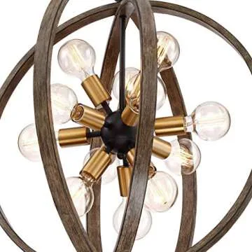 Possini Euro Design Stedman Black Warm Gold Wood Finish Sputnik Chandelier 25" Wide Modern Rustic Orb 12-Light Fixture for Dining Room House Foyer Entryway Kitchen Bedroom Living Room High Ceilings