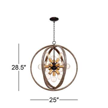 Possini Euro Design Stedman Black Warm Gold Wood Finish Sputnik Chandelier 25" Wide Modern Rustic Orb 12-Light Fixture for Dining Room House Foyer Entryway Kitchen Bedroom Living Room High Ceilings