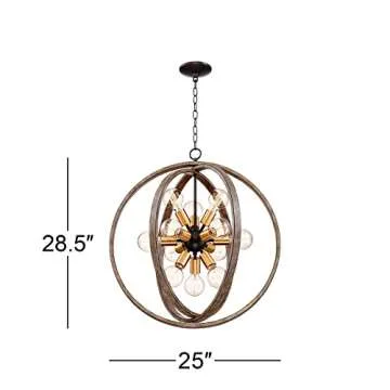Possini Euro Design Stedman Black Warm Gold Wood Finish Sputnik Chandelier 25" Wide Modern Rustic Orb 12-Light Fixture for Dining Room House Foyer Entryway Kitchen Bedroom Living Room High Ceilings