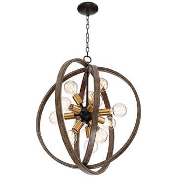 Possini Euro Design Stedman Black Warm Gold Wood Finish Sputnik Chandelier 25" Wide Modern Rustic Orb 12-Light Fixture for Dining Room House Foyer Entryway Kitchen Bedroom Living Room High Ceilings