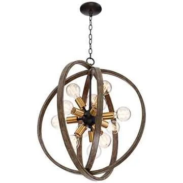 Possini Euro Design Stedman Black Warm Gold Wood Finish Sputnik Chandelier 25" Wide Modern Rustic Orb 12-Light Fixture for Dining Room House Foyer Entryway Kitchen Bedroom Living Room High Ceilings