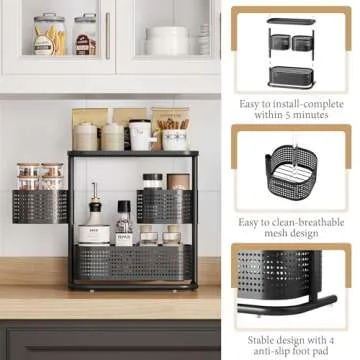 KINGRACK Bathroom Counter Organizer, 3 Tier Rotating Vanity Bedroom Storage cabinet, Cosmetic Holder Standing Shelf, Bathroom Tray for Countertop Storage, Kitchen Spice Rack, Black