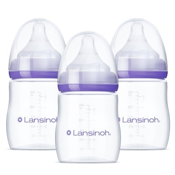Lansinoh Anti-Colic Baby Bottles for Breastfeeding Babies, 5 Ounces, 3 Count, Includes 3 Slow Flow N...